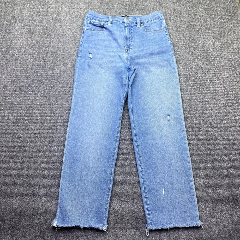 J.Crew Stovepipe High Rise Straight Leg Jeans Light Wash Raw Hem Sz 29 Distress